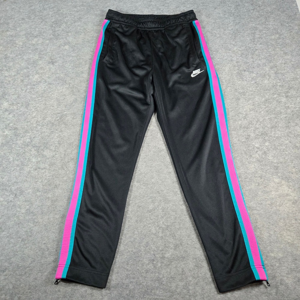 Nike Mens Black Pink Teal Sportswear Striped Track Pants Small